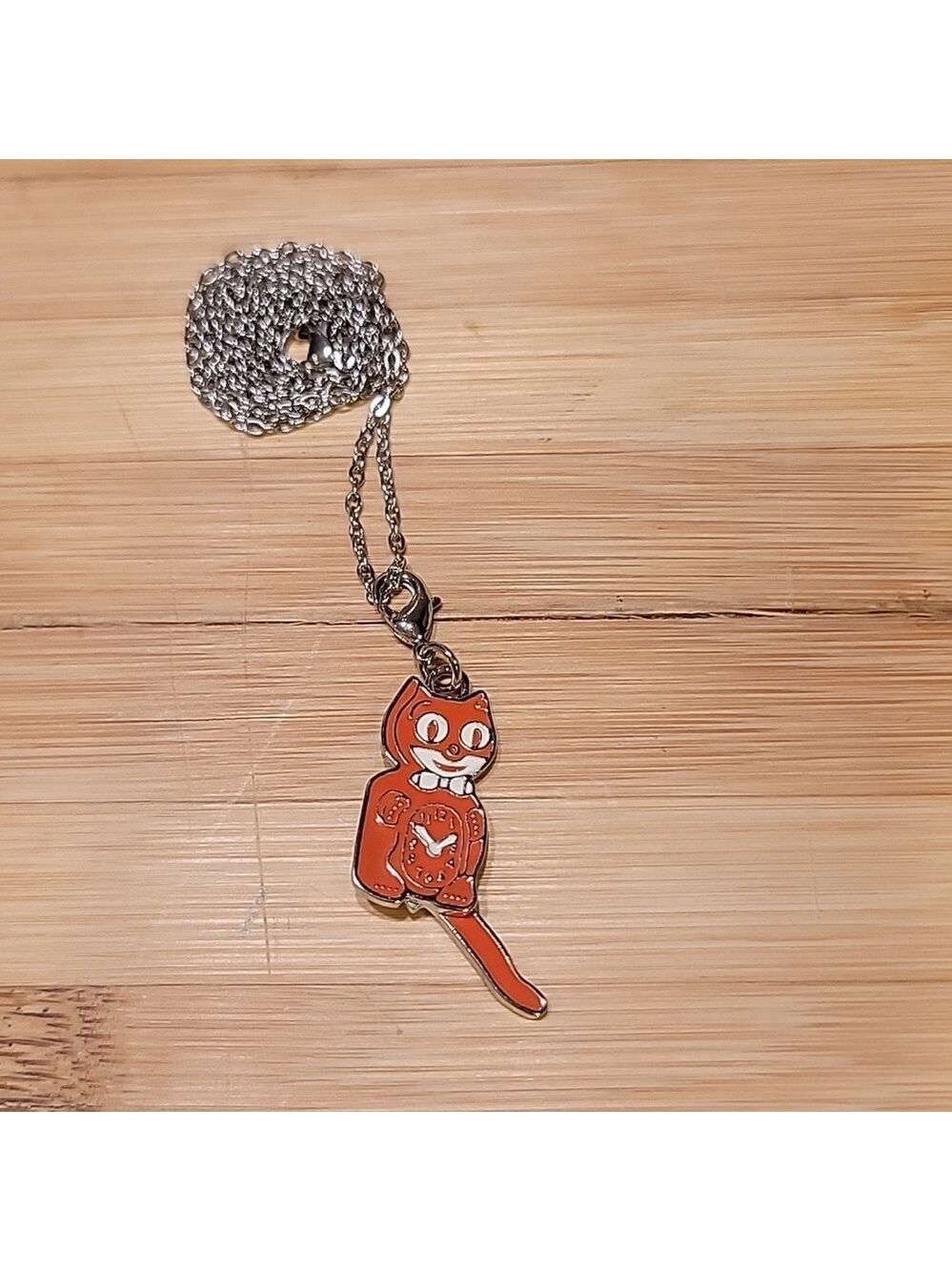 Pumpkin Orange Kit-Cat Klock clock clip on charm necklace - Picture 2 of 4